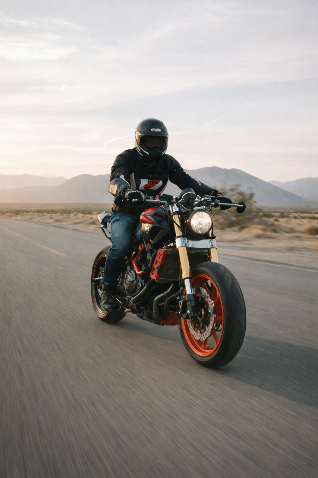 Motorcycle in desert terrain