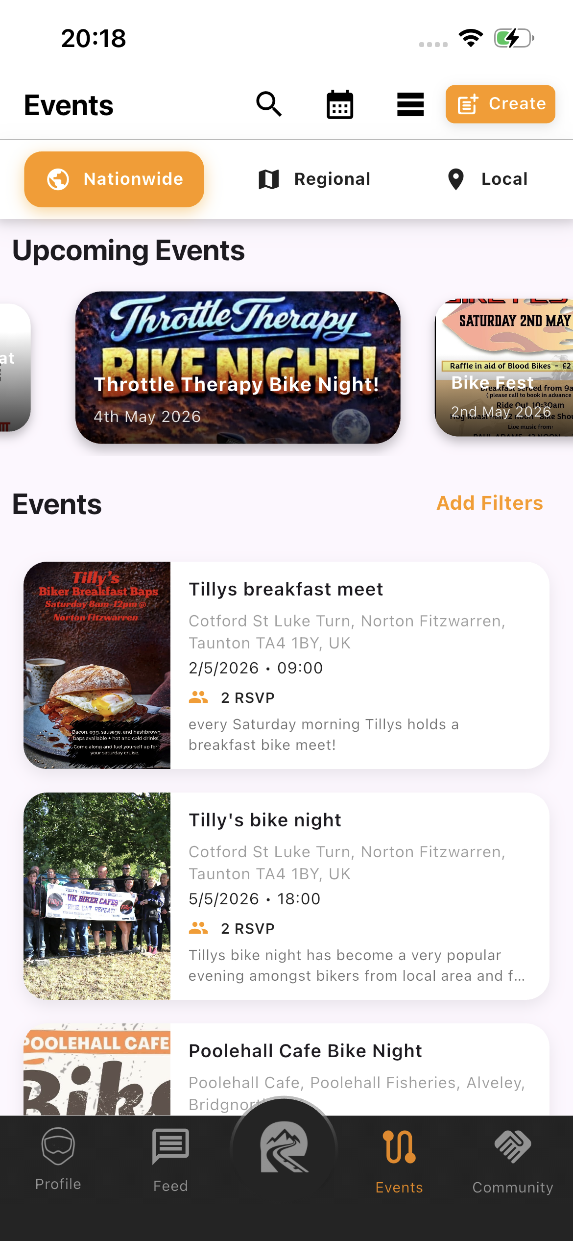 Routero events list with RSVP counts